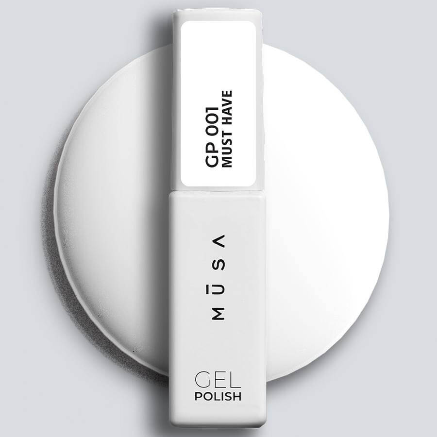 Gel Polish Semipermanente blanco tiza GP001 de la línea MUST HAVE, diseñado para una cobertura perfecta y un brillo duradero