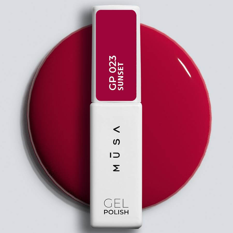 Esmalte Semipermanente SUNSET Rojo cereza en envase de 7 ml, esmalte semipermanente con alta pigmentación y brillo.