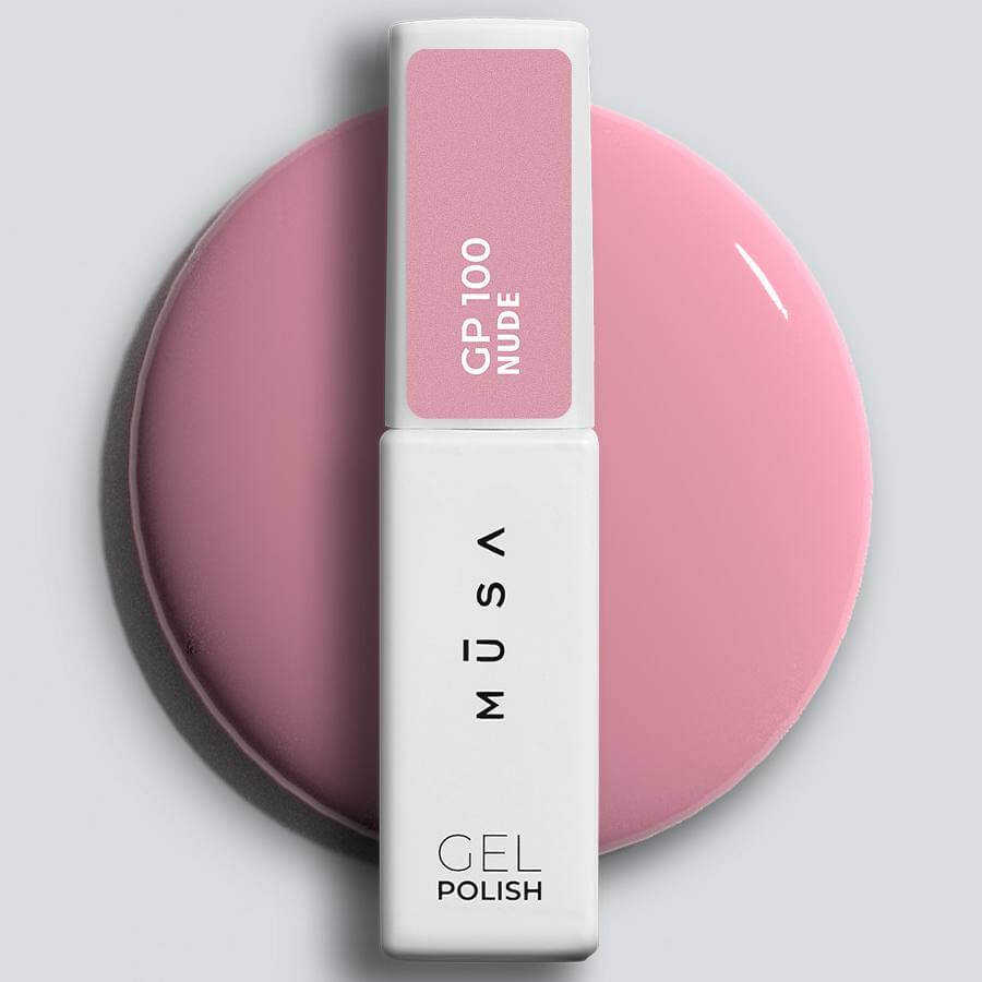 Colección Nude de Musa Nails - Esmaltes Semipermanentes en Rosa Empolvado Oscuro, Rosa Empolvado, Nude Beige, Rosa Frío, Rosa Melocotón y Nude Rosado con Gloss Top Gel incluido