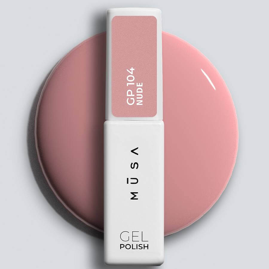 Colección Nude de Musa Nails - Esmaltes Semipermanentes en Rosa Empolvado Oscuro, Rosa Empolvado, Nude Beige, Rosa Frío, Rosa Melocotón y Nude Rosado con Gloss Top Gel incluido
