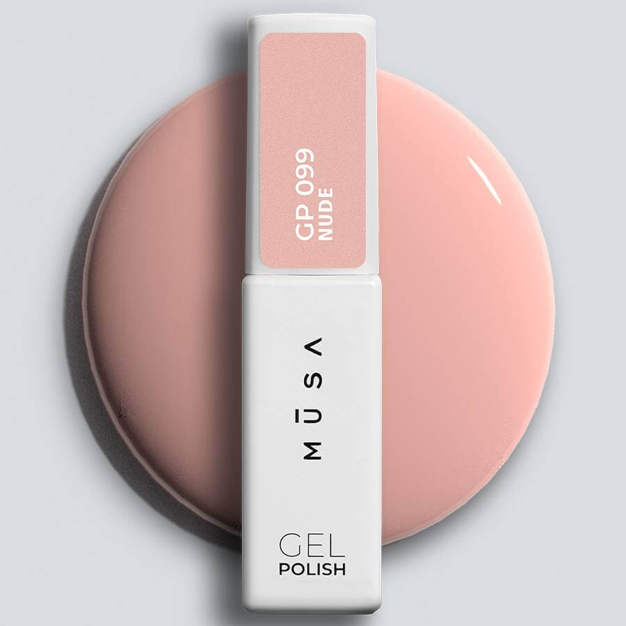 Colección Nude de Musa Nails - Esmaltes Semipermanentes en Rosa Empolvado Oscuro, Rosa Empolvado, Nude Beige, Rosa Frío, Rosa Melocotón y Nude Rosado con Gloss Top Gel incluido