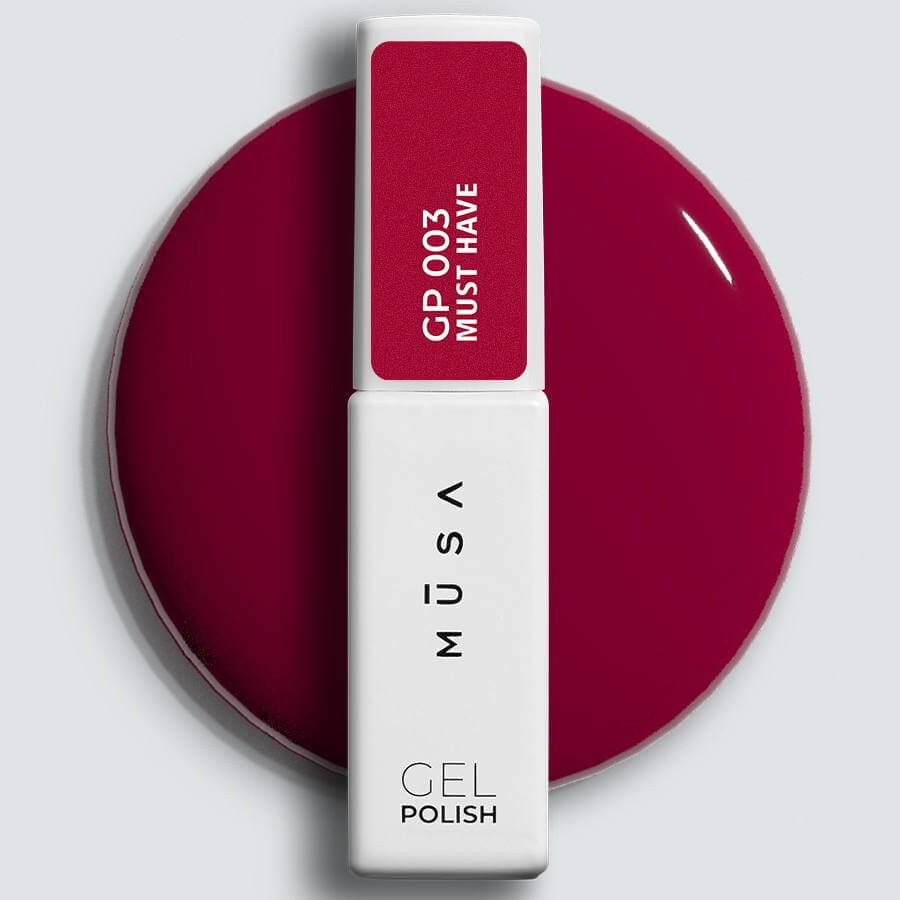 Gel Polish Semipermanente Rojo Intenso GP003 de la línea MUST HAVE, diseñado para una cobertura perfecta y un brillo duradero