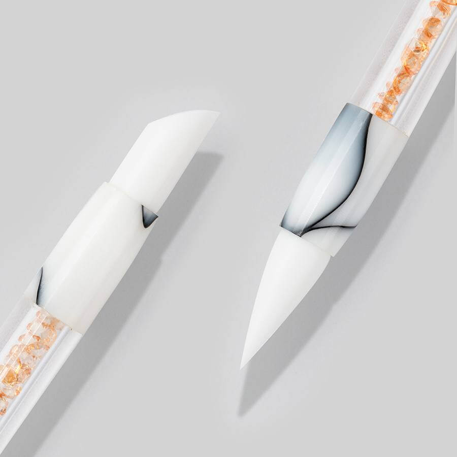 Pincel Doble Silicona para nail art, con dos puntas para modelado y aplicación de pigmentos
