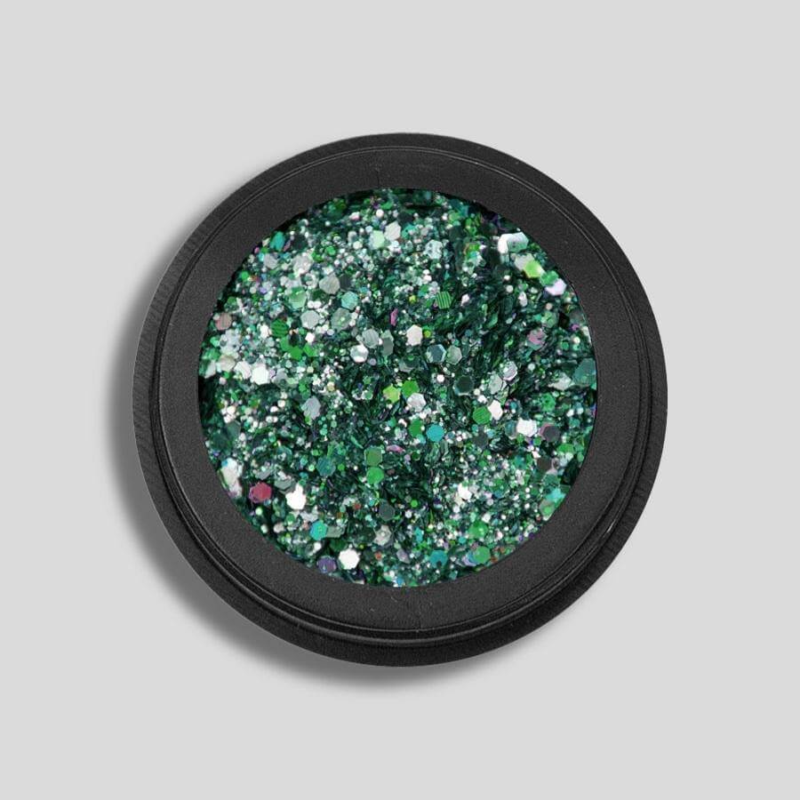 Decoraciones para uñas Kosmos Verde Humo - glitter verde humo con efecto brillante para nail art.