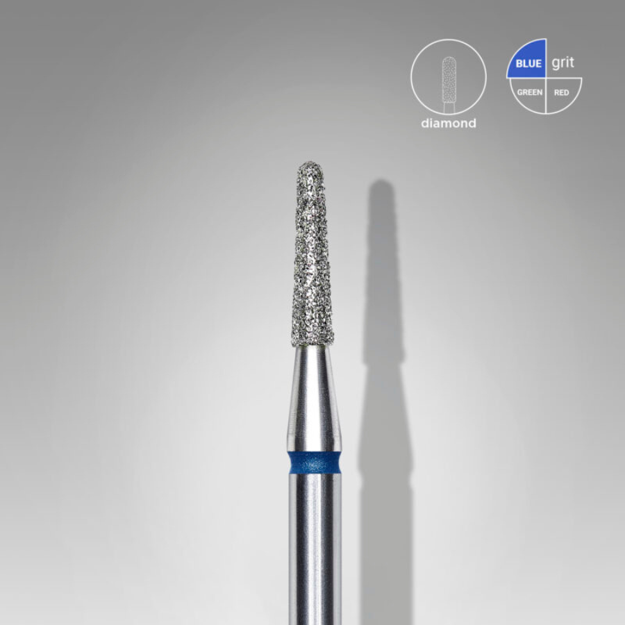 Fresa de Diamante Tronco Azul 1.8 mm para manicura y pedicura profesional, ideal para tratar cutículas y grietas.