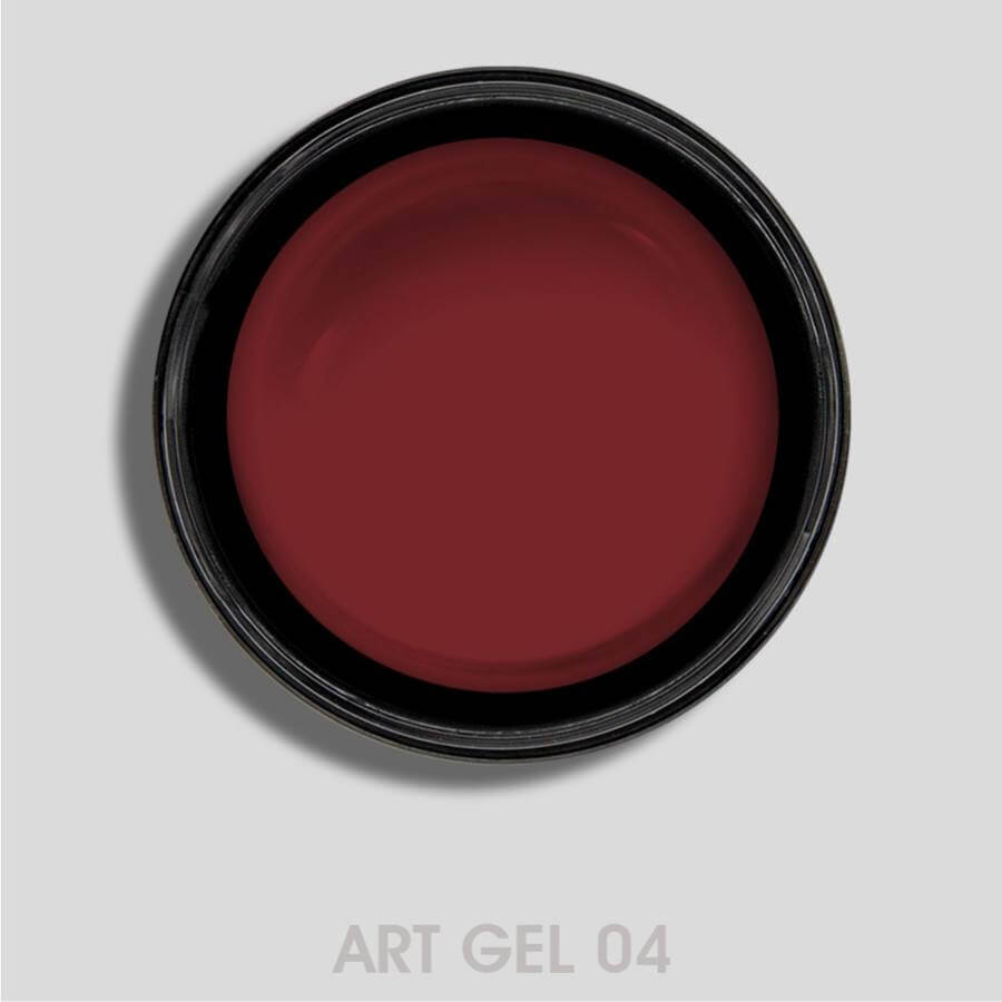 Art Gel Burdeos 04, gel profesional de alta pigmentación, ideal para decoraciones sofisticadas de uñas.