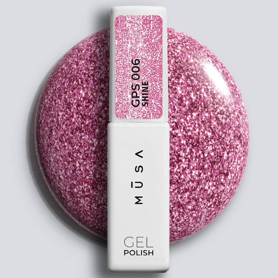 Esmalte Semipermanente Efecto Shine 006 - Microglitter Rosa, con partículas de glitter rosa que aportan un acabado brillante y luminoso, ideal para bases semipermanentes, gel o acrygel.