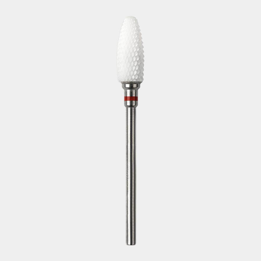 Fresa Cerámica (Anillo Rojo) de grano fino, ideal para eliminar gel y realizar tratamientos podológicos.