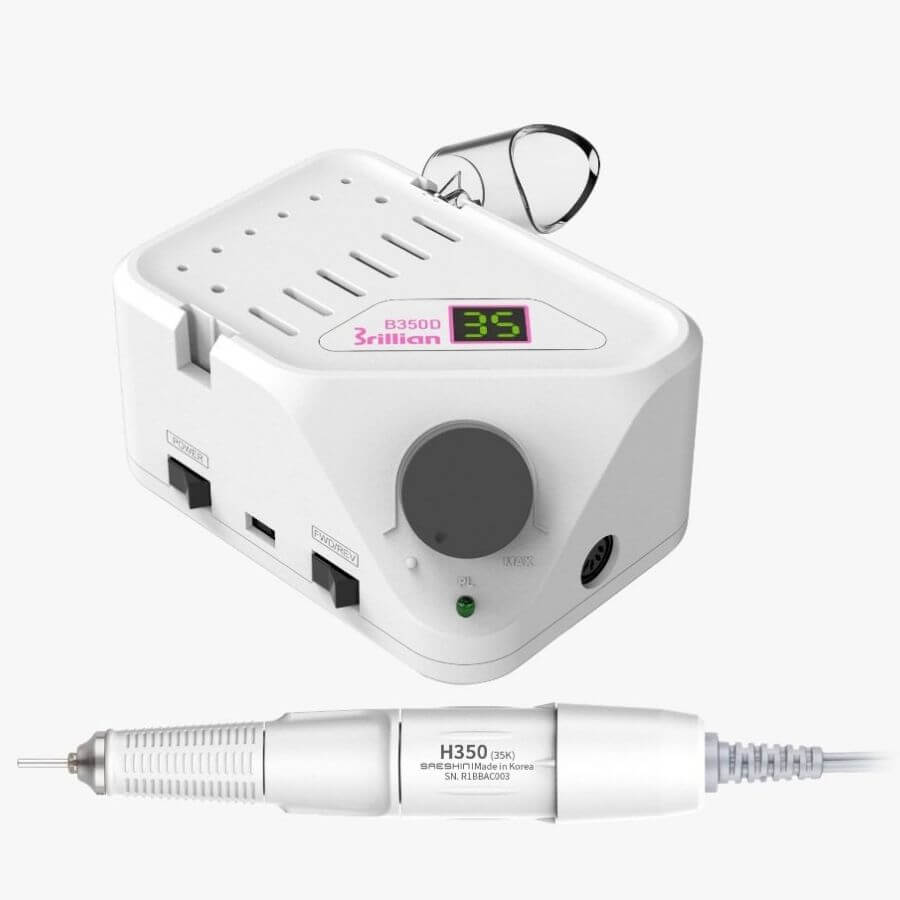 Torno Micromotor SAESHIN Brillian B350 con 40.000 RPM y 60W de potencia para manicura profesional. Con pantalla digital