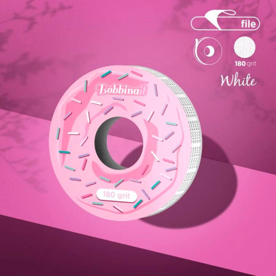 Recambio Lima Adhesiva Desechable Staleks Donut en rollo de 8 metros, disponible en rugosidades de 100, 180 y 240 grit, compatible con bases Staleks.