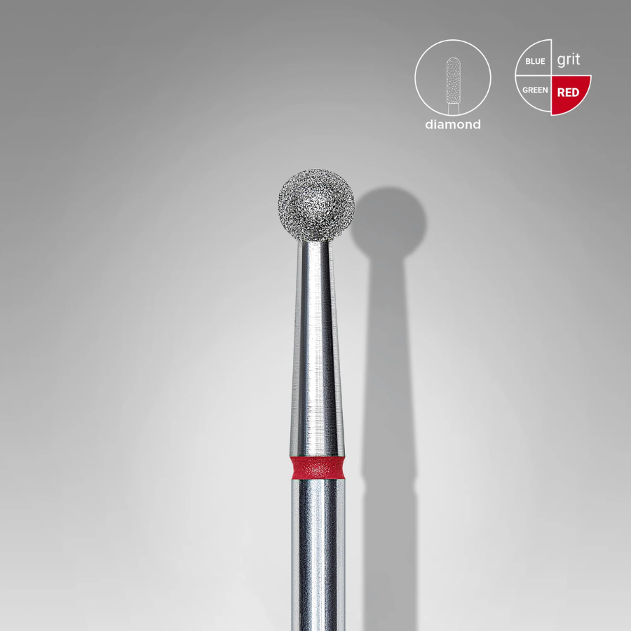 Fresa de Diamante Bola Roja 3.5 mm, ideal para cutículas, reutilizable y esterilizable, precisión y calidad en cada uso