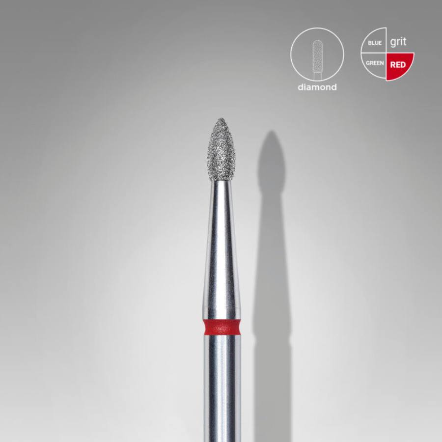 fresa de staleks forma de bala grano rojo, abrasividad suave, con un diametro de 1.8mm