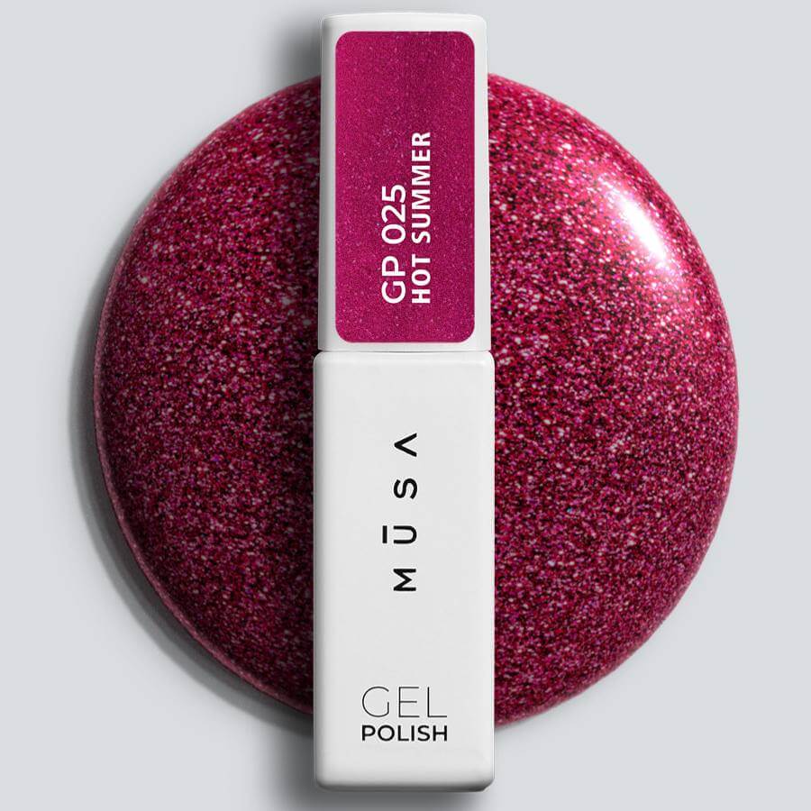 Esmalte Semipermanente HOT SUMMER Rojo burdeos metalizado en envase de 7 ml, esmalte semipermanente con alta pigmentación y brillo.