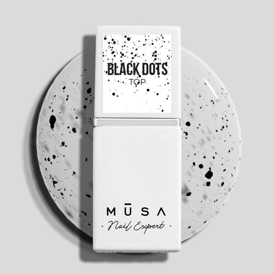 Envase de Black Dots Top de 12 ml, sellador de uñas con puntitos negros para un acabado elegante y sofisticado