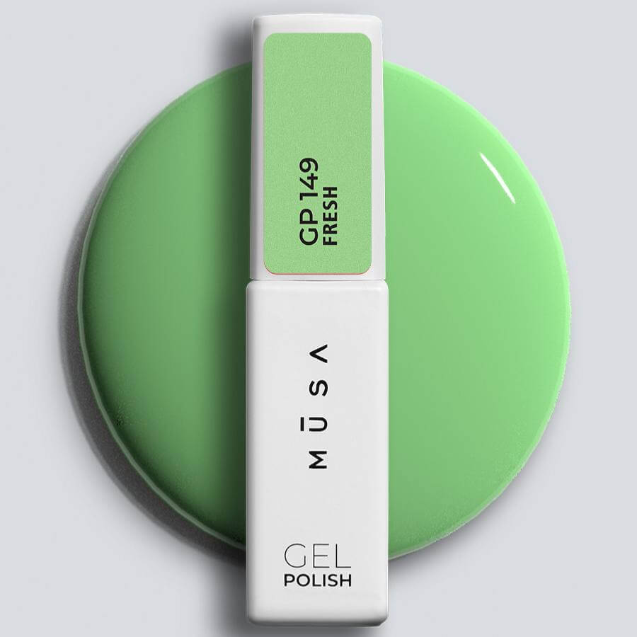 Gel Polish GP149 Verde Menta de MUSA Nails, esmalte semipermanente de alta pigmentación y duración.