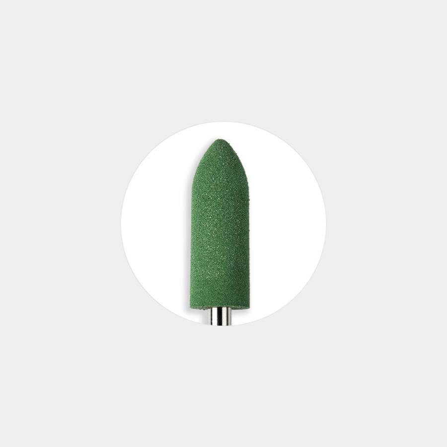 Fresa Silicona Verde para manicura, con grano fino. Ideal para pulir cutículas y compatible con tornos universales.