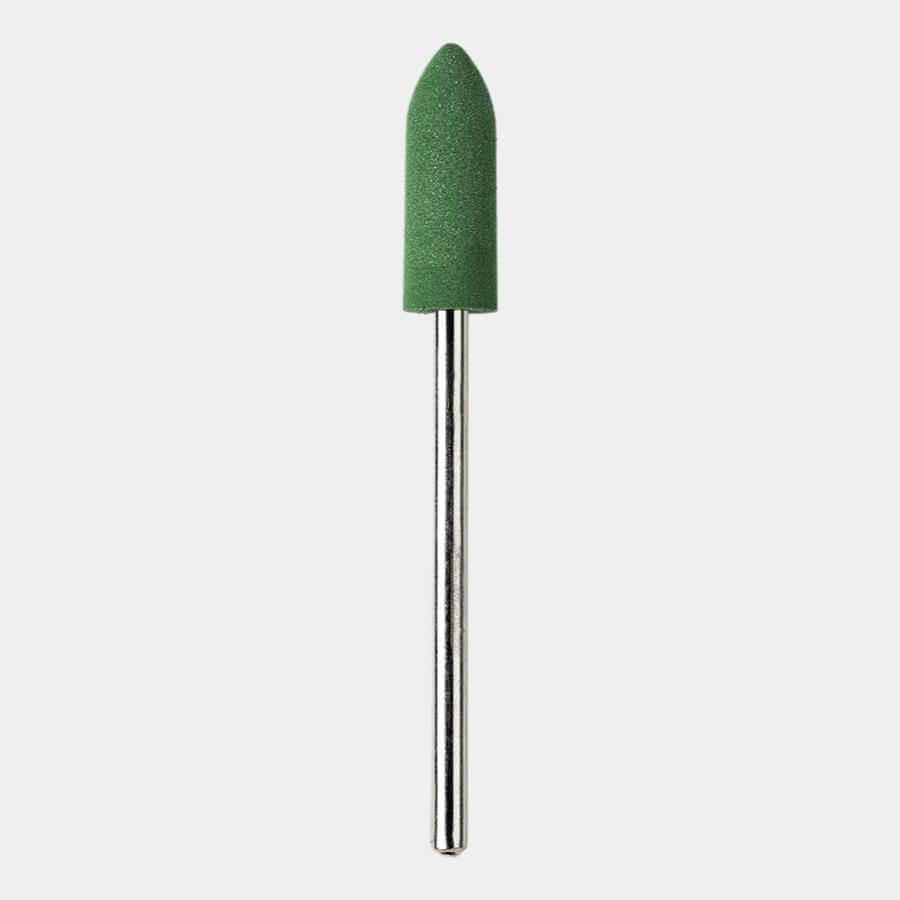 Fresa Silicona Verde para manicura, con grano fino. Ideal para pulir cutículas y compatible con tornos universales.