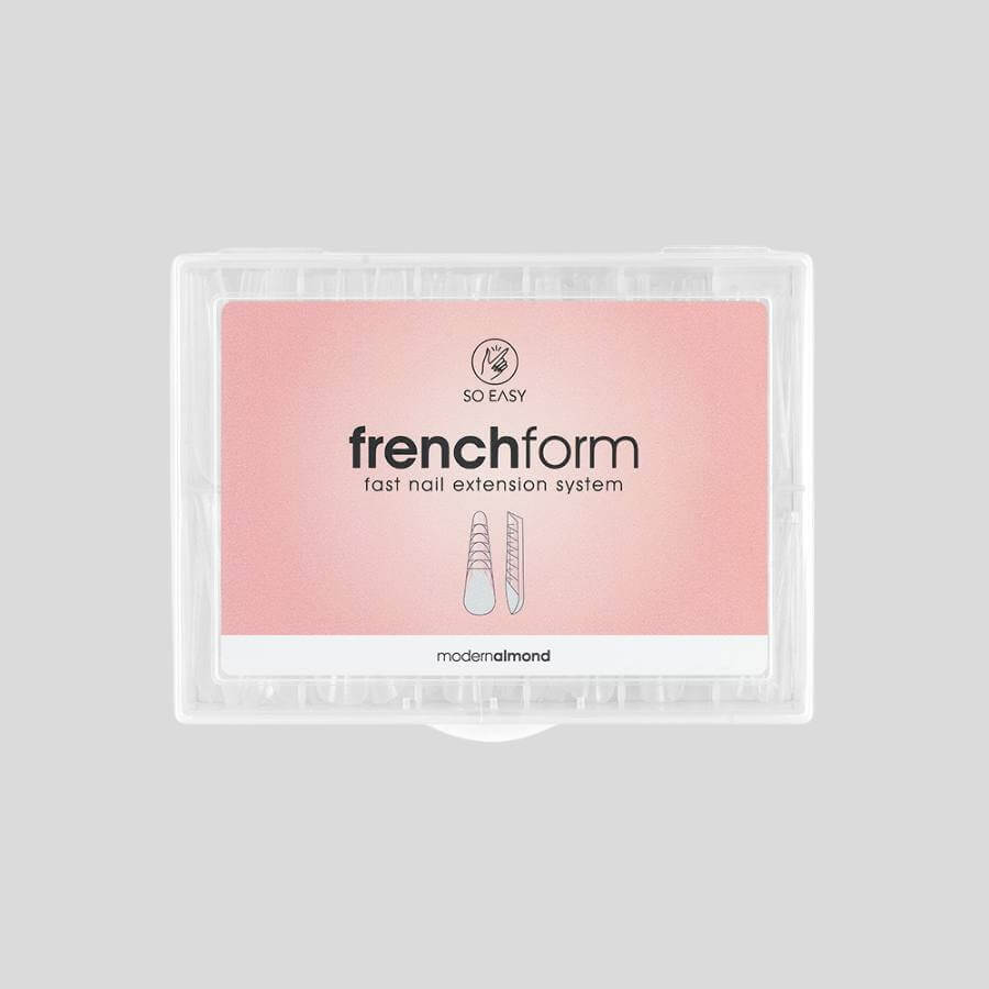 Dual Form French Almendra Moderna: 120 piezas reutilizables con líneas guía y zonas opacas. Reduce los tiempos de trabajo