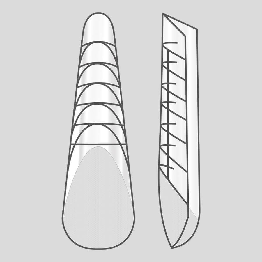 Dual Form French Almendra Moderna: 120 piezas reutilizables con líneas guía y zonas opacas. Reduce los tiempos de trabajo
