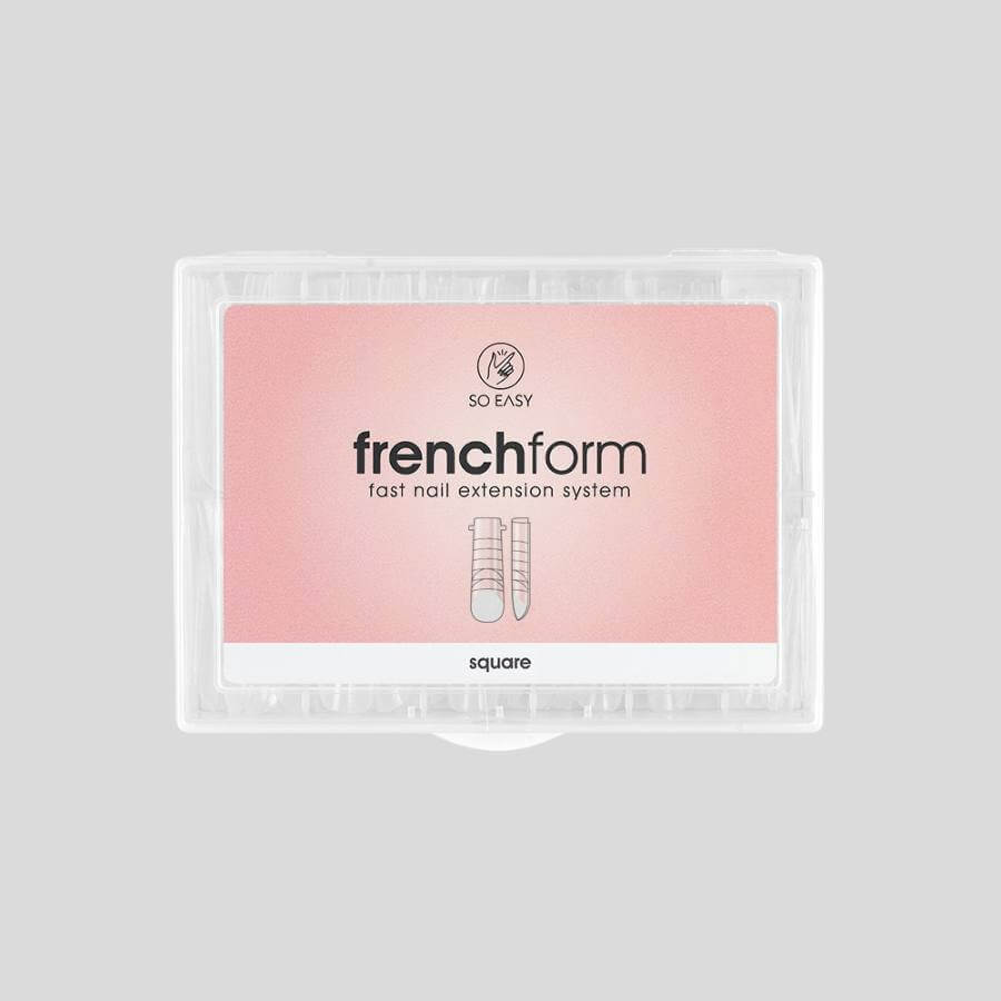 Dual Form French Cuadrada: 120 piezas reutilizables con líneas guía y zonas opacas. Obtén uñas cuadradas perfectas