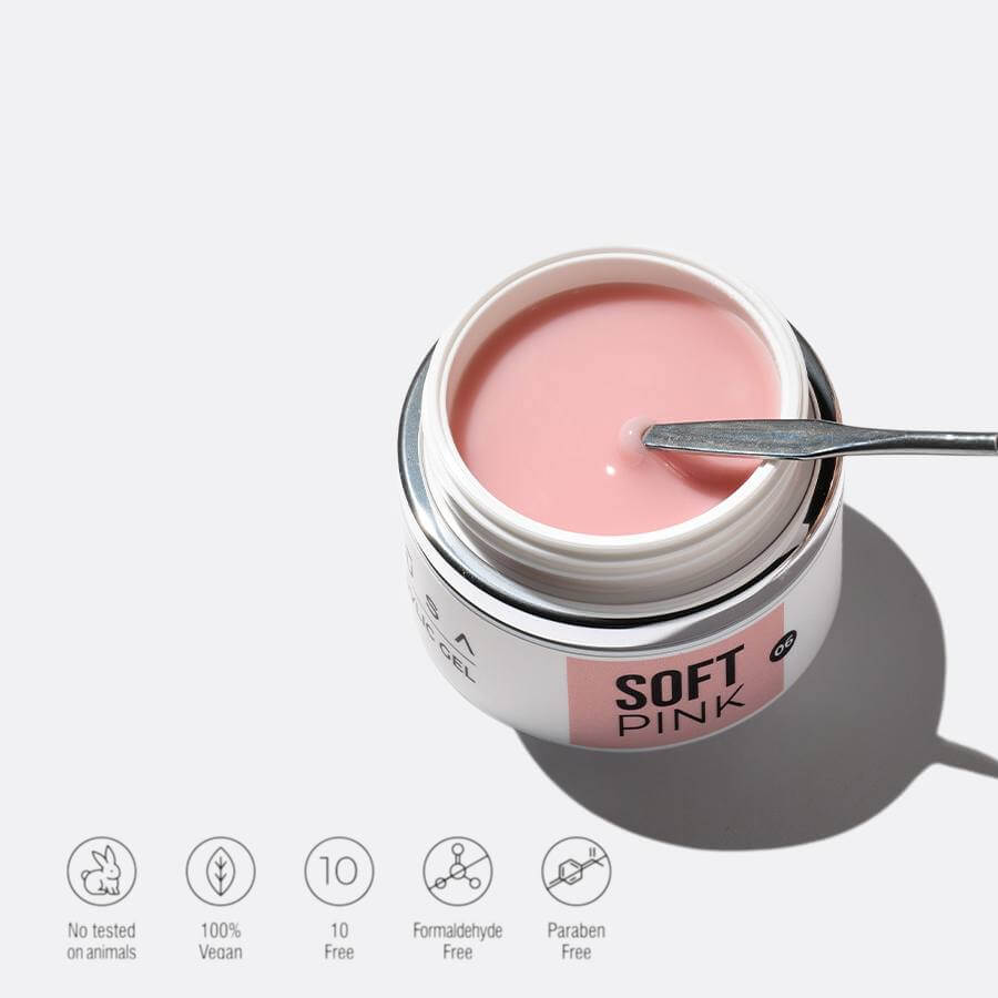 Acrygel Soft Pink AC06 de MUSA Nails para uñas resistentes y naturales.