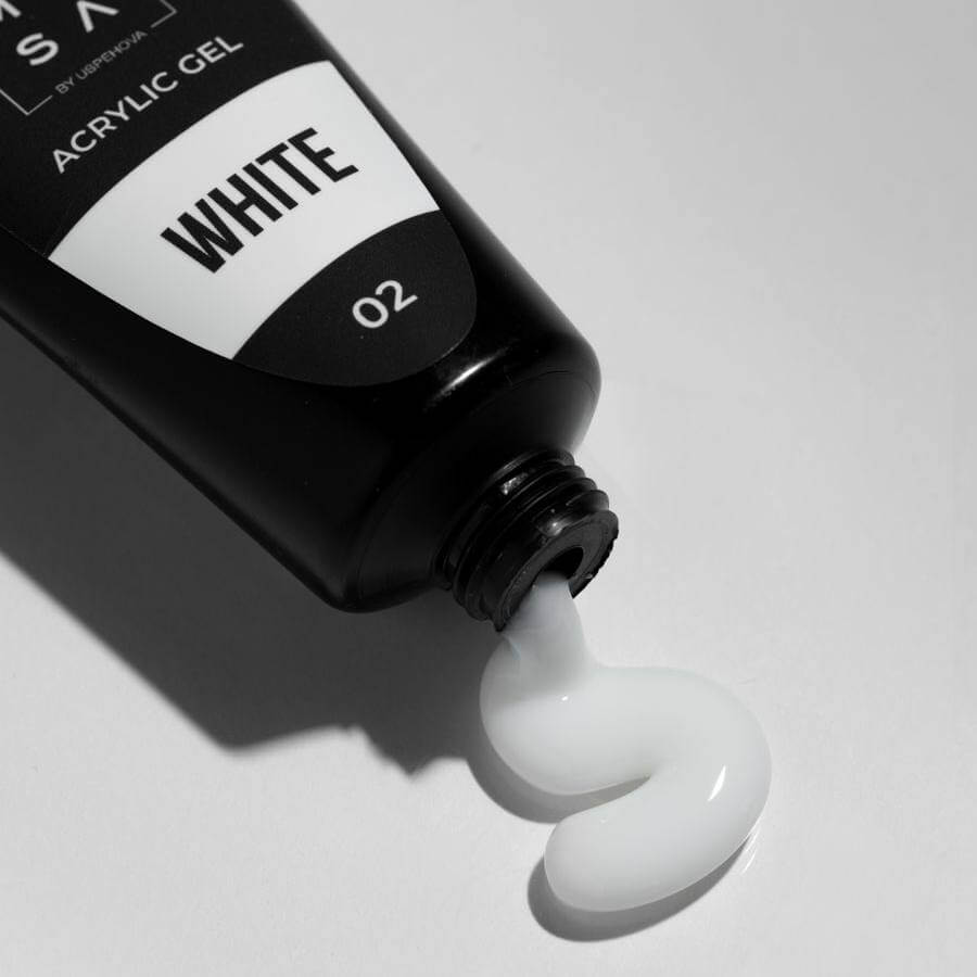 Acrygel White AC02 de MUSA Nails, gel acrílico blanco ideal para manicura francesa y extensiones.
