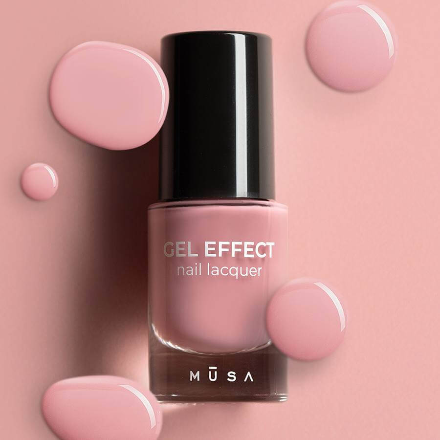 Esmalte Gel Effect 12 - Rosa Bailarina de Musa Nails en botella de 8 ml, mostrando su delicado color rosa pastel.