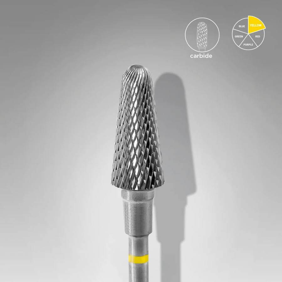 Fresa de Carburo Cono Truncado Amarilla de 6 mm para manicura y pedicura profesional