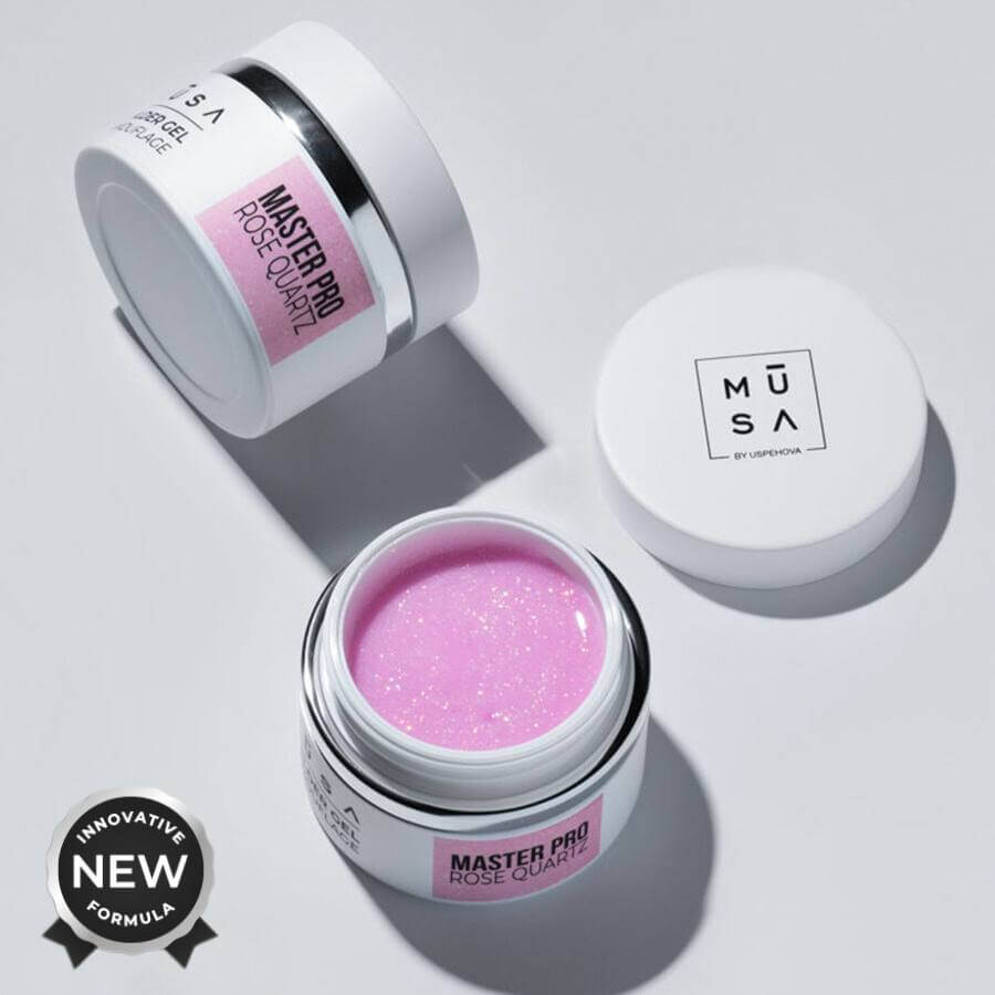 Gel Master Pro Rose Quartz, gel constructor rosa cuarzo con microglitter, alta viscosidad, autolivellante