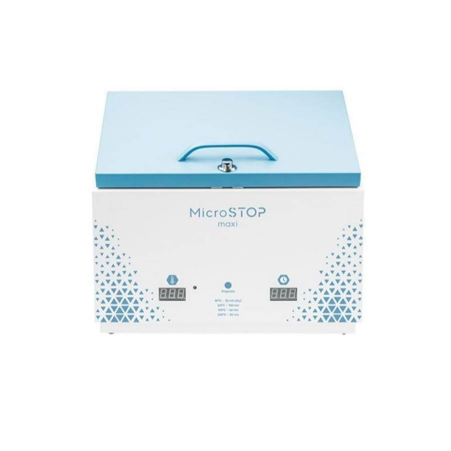 Maxi M3 Esterilizador de Calor Seco Microstop Maxi con control automático y tres modos de funcionamiento para salones grandes.