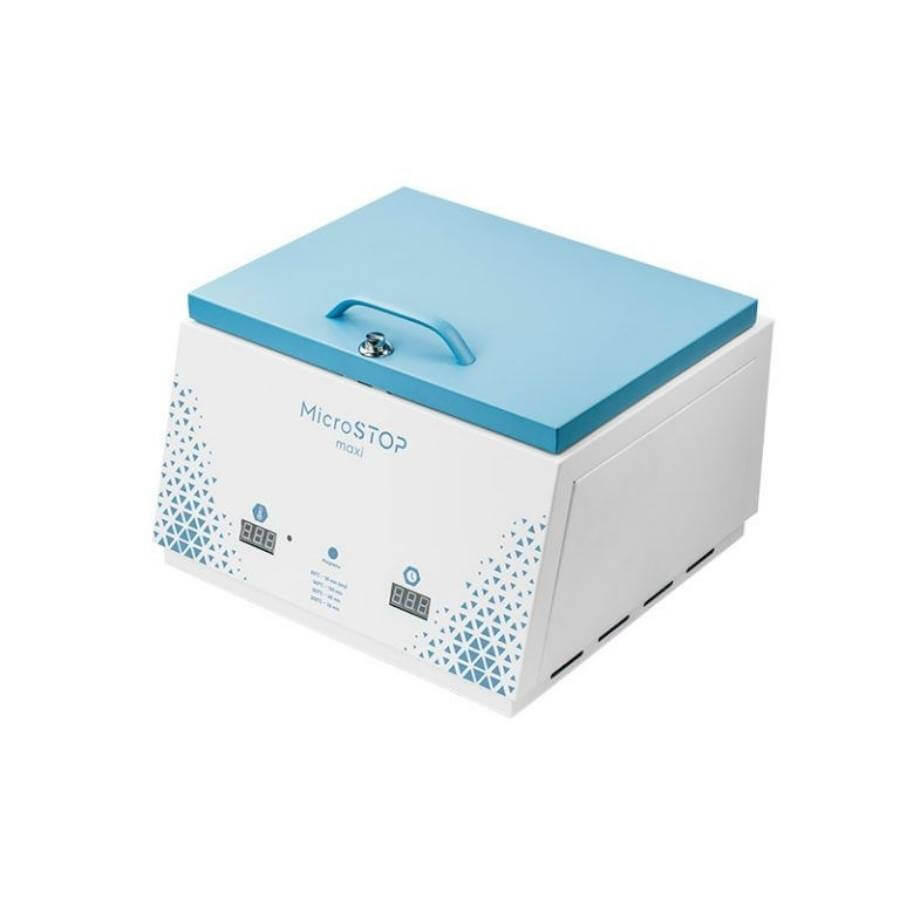 Maxi M3 Esterilizador de Calor Seco Microstop Maxi con control automático y tres modos de funcionamiento para salones grandes.