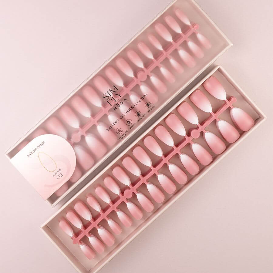 Tips Soft Gel Press On Baby Boomer Almendra 02 Pink - Manicura Elegante y Duradera