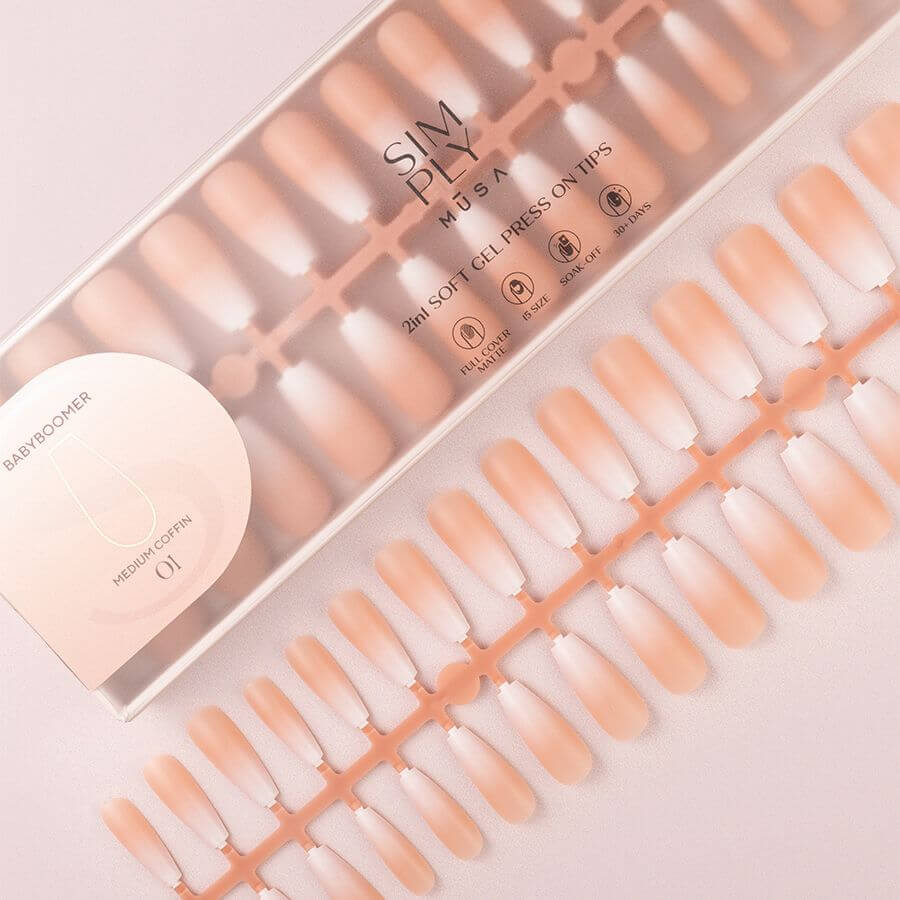 Tips Soft Gel Press On Baby Boomer Coffin Media 01 Nude - 240pz | Simply Musa - Manicura elegante y duradera