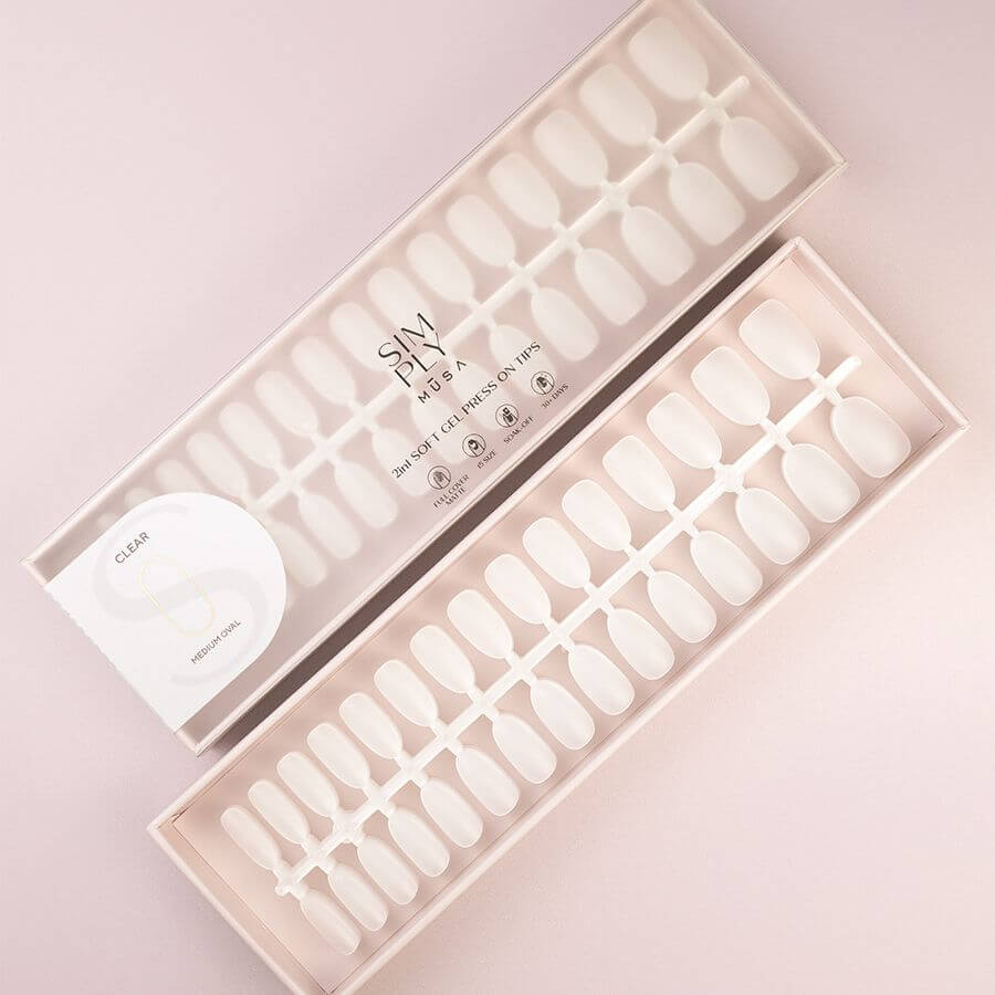 Tips Soft Gel Press On Clear Oval Media - 240pz para manicura duradera y natural