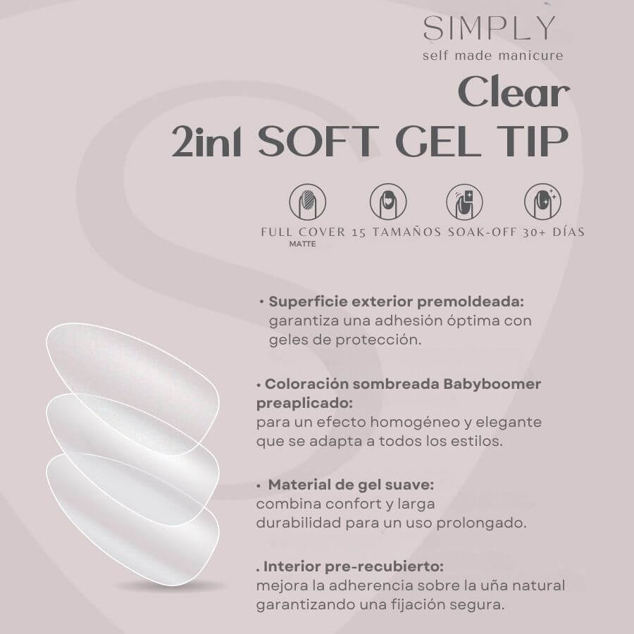 Tips Soft Gel Press On Clear Oval Media - 240pz para manicura duradera y natural