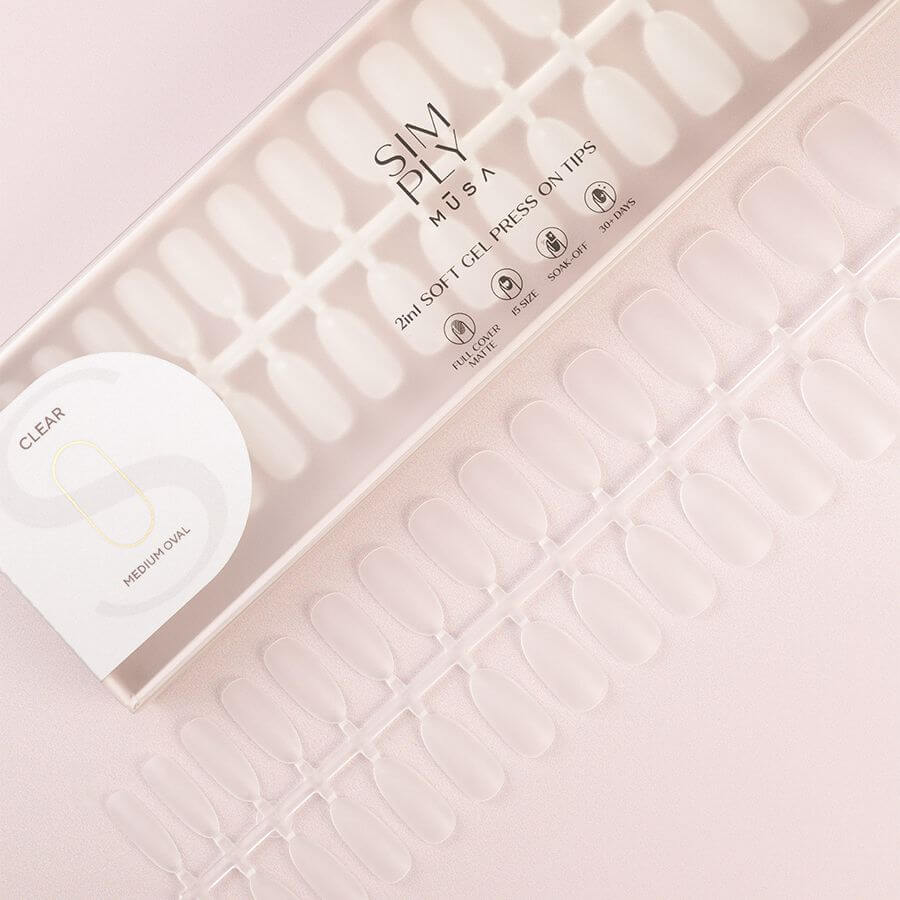 Tips Soft Gel Press On Clear Oval Media - 240pz para manicura duradera y natural