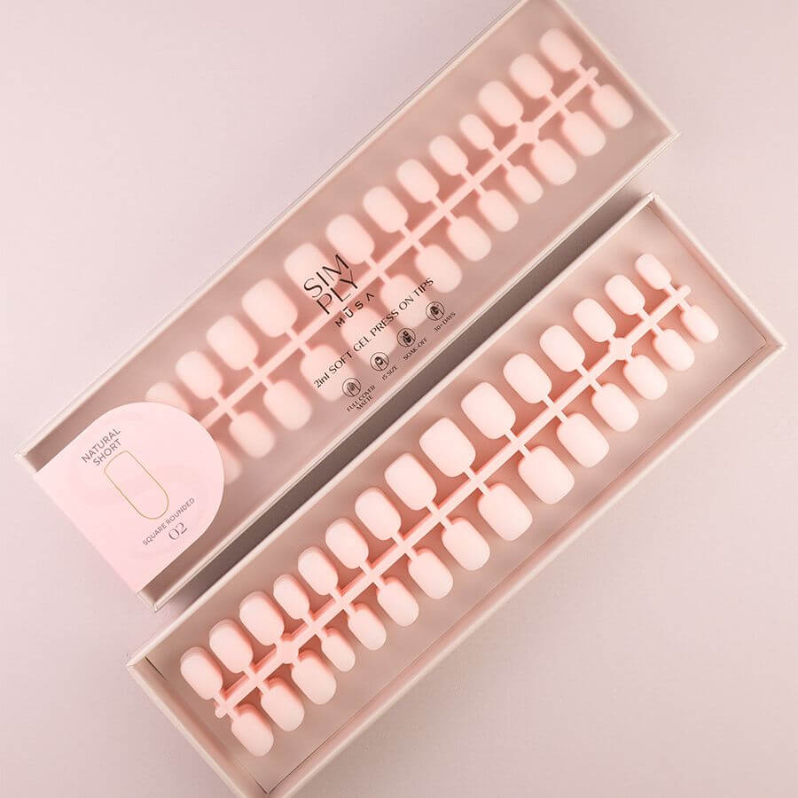 Tips Soft Gel Press On Natural Cuadrado Redondeado Corto 02 Blush - 240pz