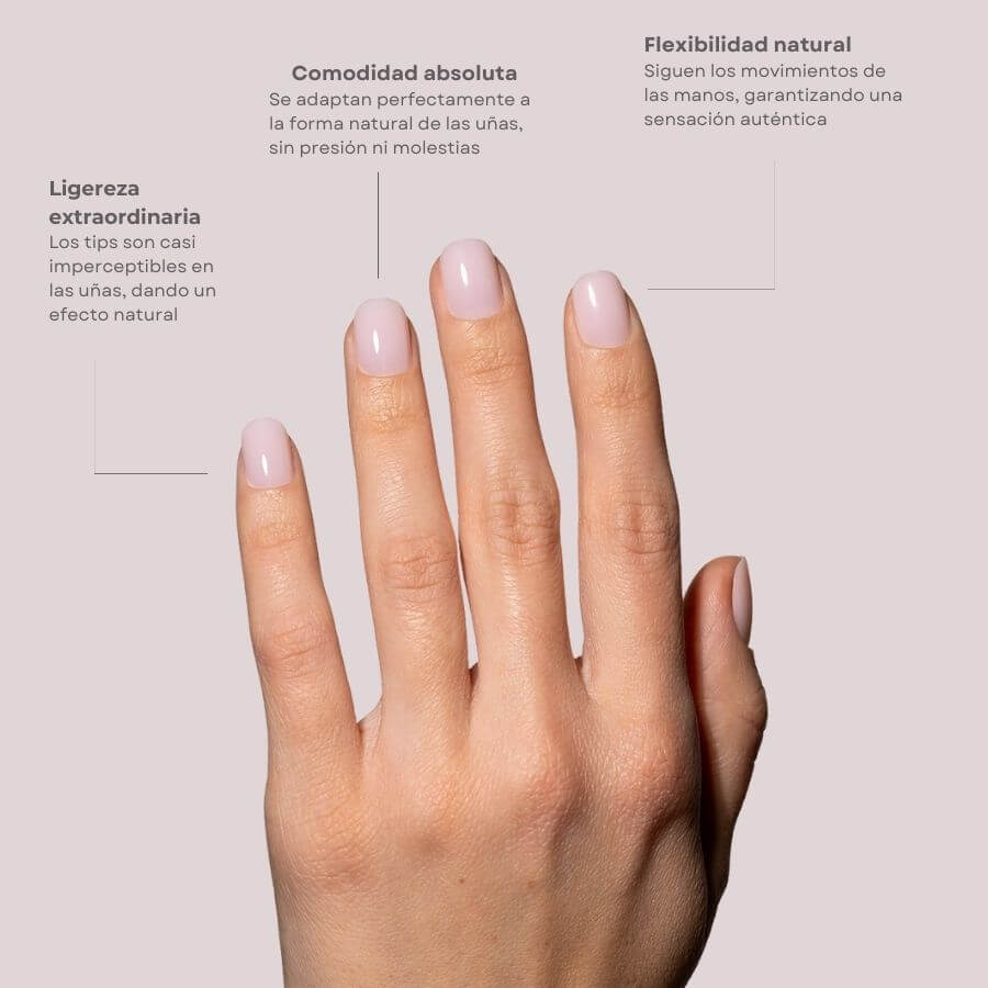 Tips Soft Gel Press On Natural Cuadrado Redondeado Corto 02 Blush - 240pz