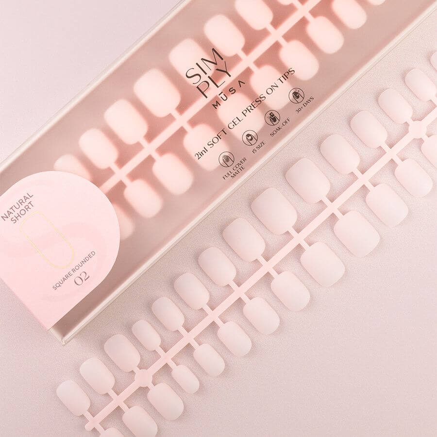Tips Soft Gel Press On Natural Cuadrado Redondeado Corto 02 Blush - 240pz