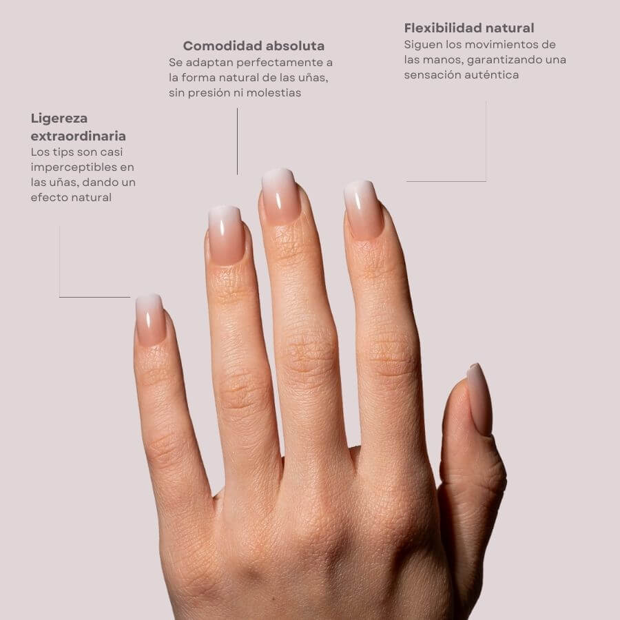 Tips Soft Gel Baby Boomer Cuadrada Corta 01 Nude - 240pz