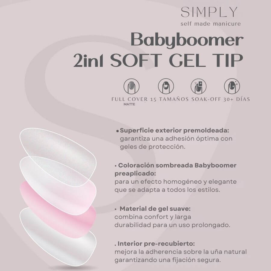Tips Soft Gel Baby Boomer Cuadrada Corta 02 Pink Simply Musa