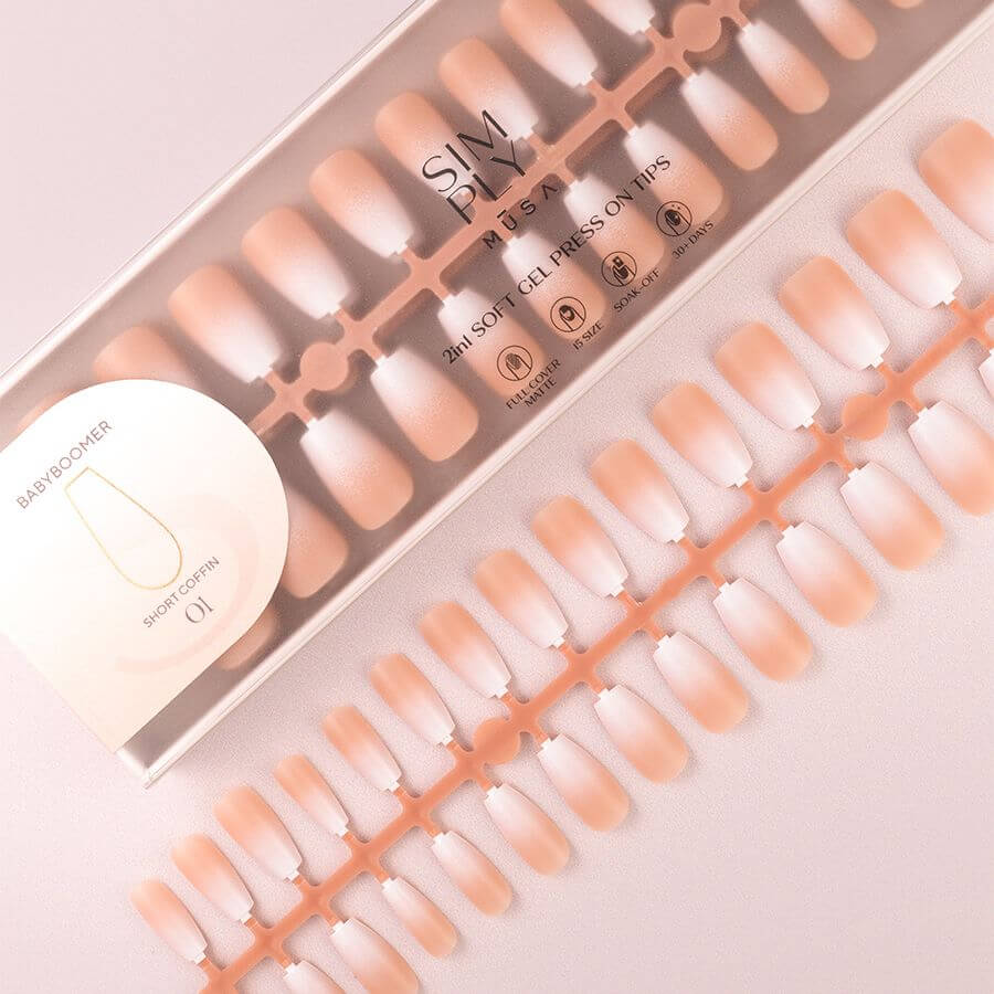 Tips Soft Gel Baby Boomer Nude Coffin Corta 01 para manicura