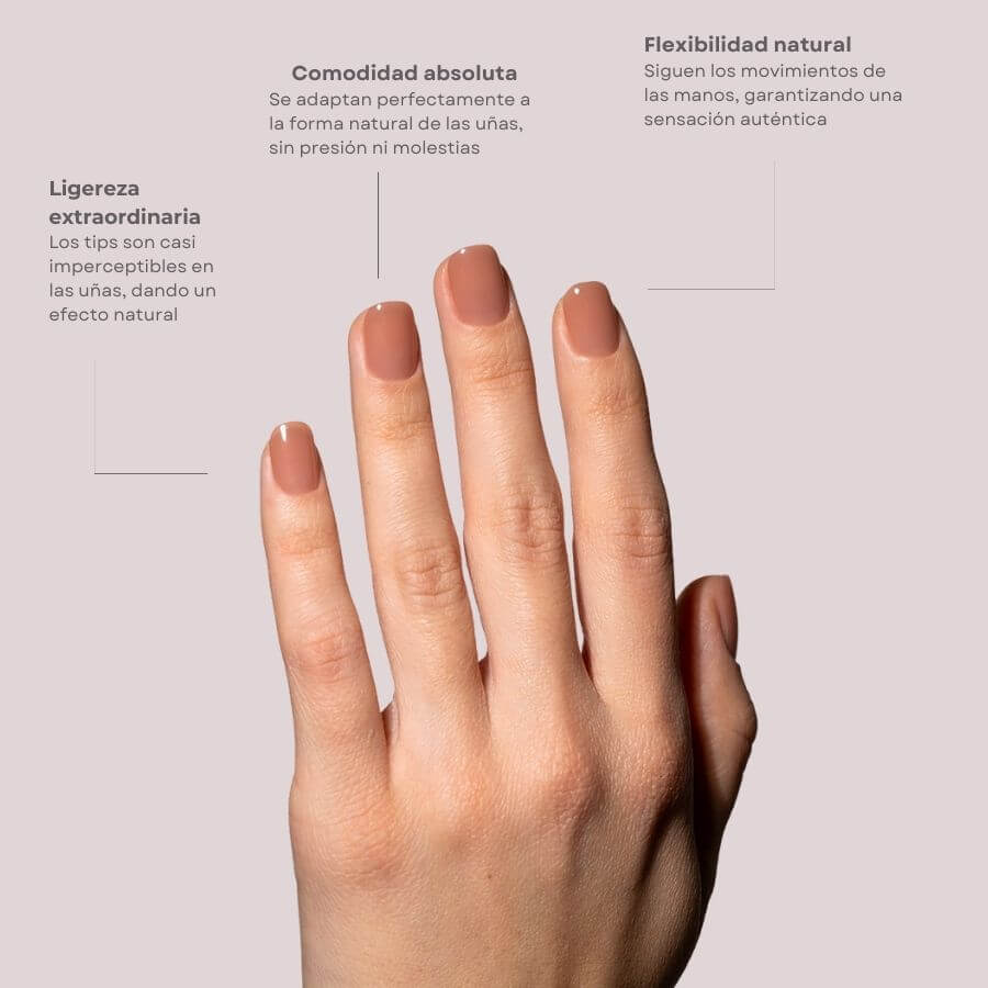 Tips Soft Gel Press On Natural Cuadrado Redondeado Corto 04 Dark Nude - 240pz