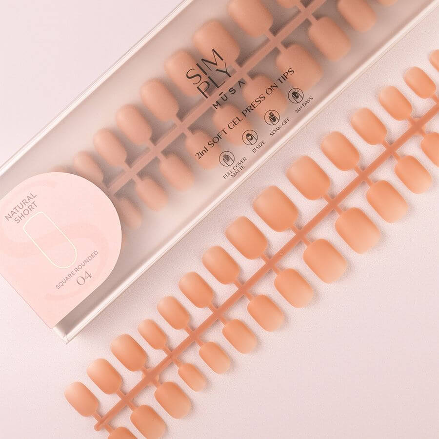Tips Soft Gel Press On Natural Cuadrado Redondeado Corto 04 Dark Nude - 240pz