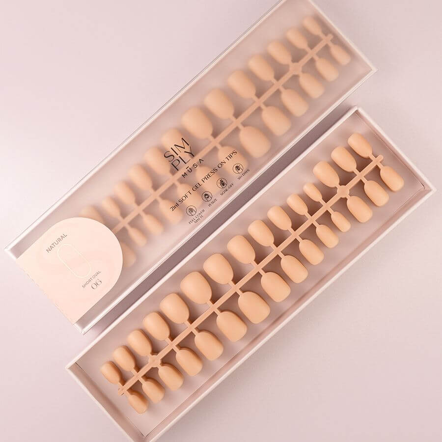 Tips Soft Gel Press On Natural Cuadrada Corta Nude