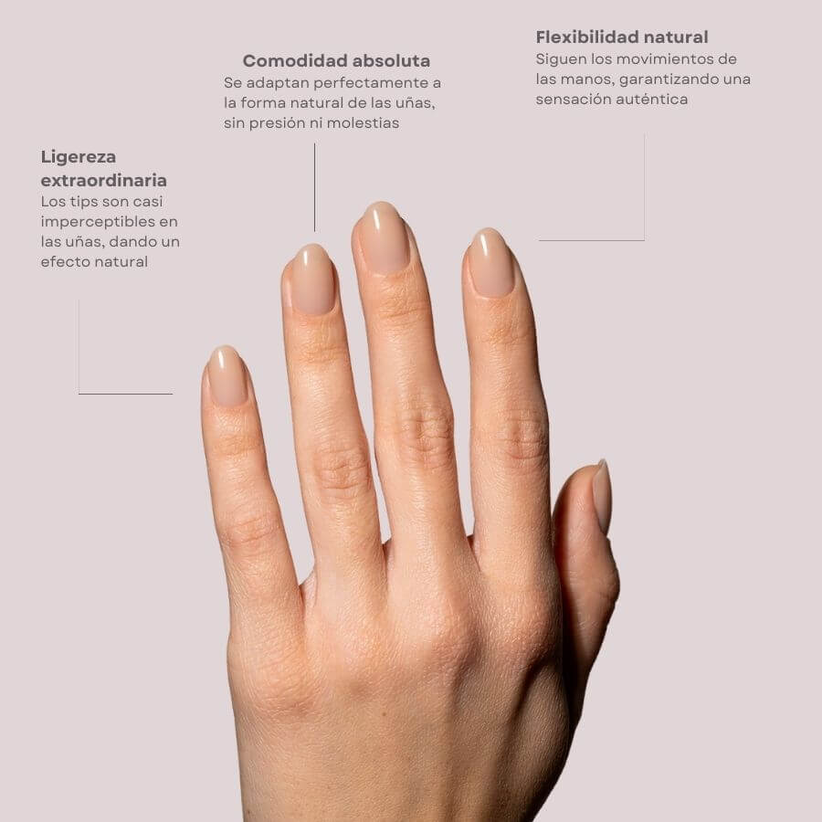 Tips Soft Gel Press On Natural Cuadrada Corta Nude