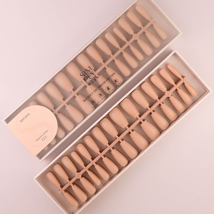 Tips Soft Gel Press On Natural Coffin Media 03 Pink Sand - 240pz