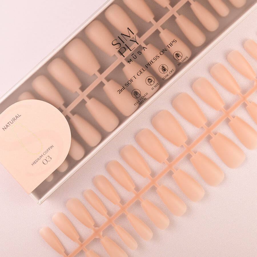 Tips Soft Gel Press On Natural Coffin Media 03 Pink Sand - 240pz