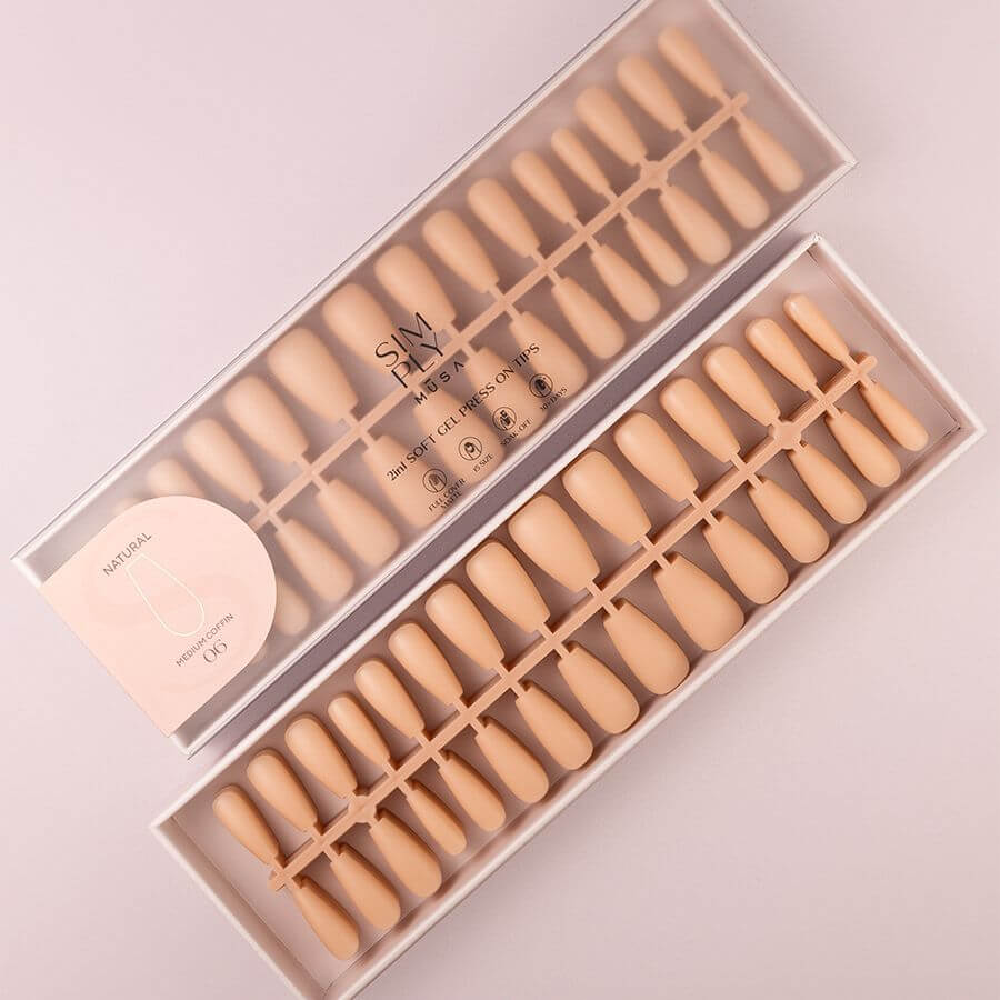 Tips Soft Gel Press On Natural Coffin Media 06 Nude - 240pz