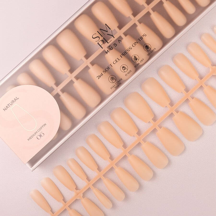 Tips Soft Gel Press On Natural Coffin Media 06 Nude - 240pz